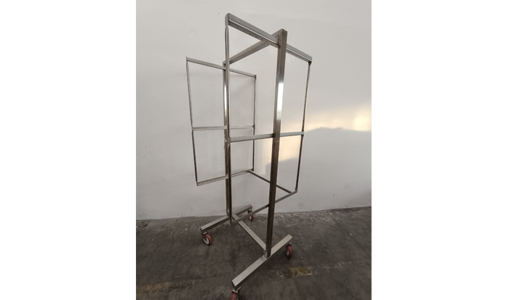 STAINLESS STEEL TROLLEY FOR SEASONING CURED MEATS WITH THREE TIERS